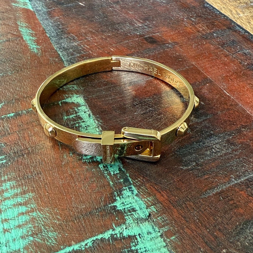 Michael Kors Gold Astor Studded Bracelet Vintage adjustable 2 belt buckle holes